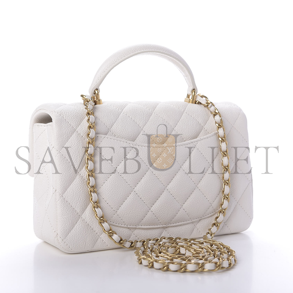 CHANEL MASTER CAVIAR QUILTED MINI TOP HANDLE RECTANGULAR FLAP WHITE (20*13*9cm) 